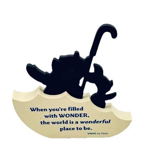 Hallmark Disney Winnie the Pooh & Piglet Umbrella & Silhouette Figure w Quote - Picture 1 of 8